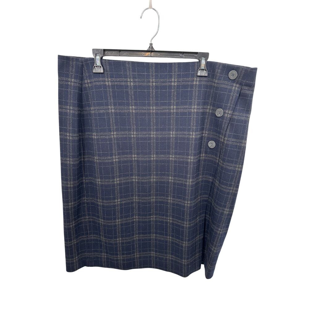 J. JILL Navy Plaid Midi Skirt with Button Detail // XL - Picture 2 of 10